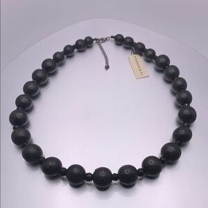 NWT Stephan & Co. Graduated Black Wood Beaded Necklace 20-22” Adjustable Chunky